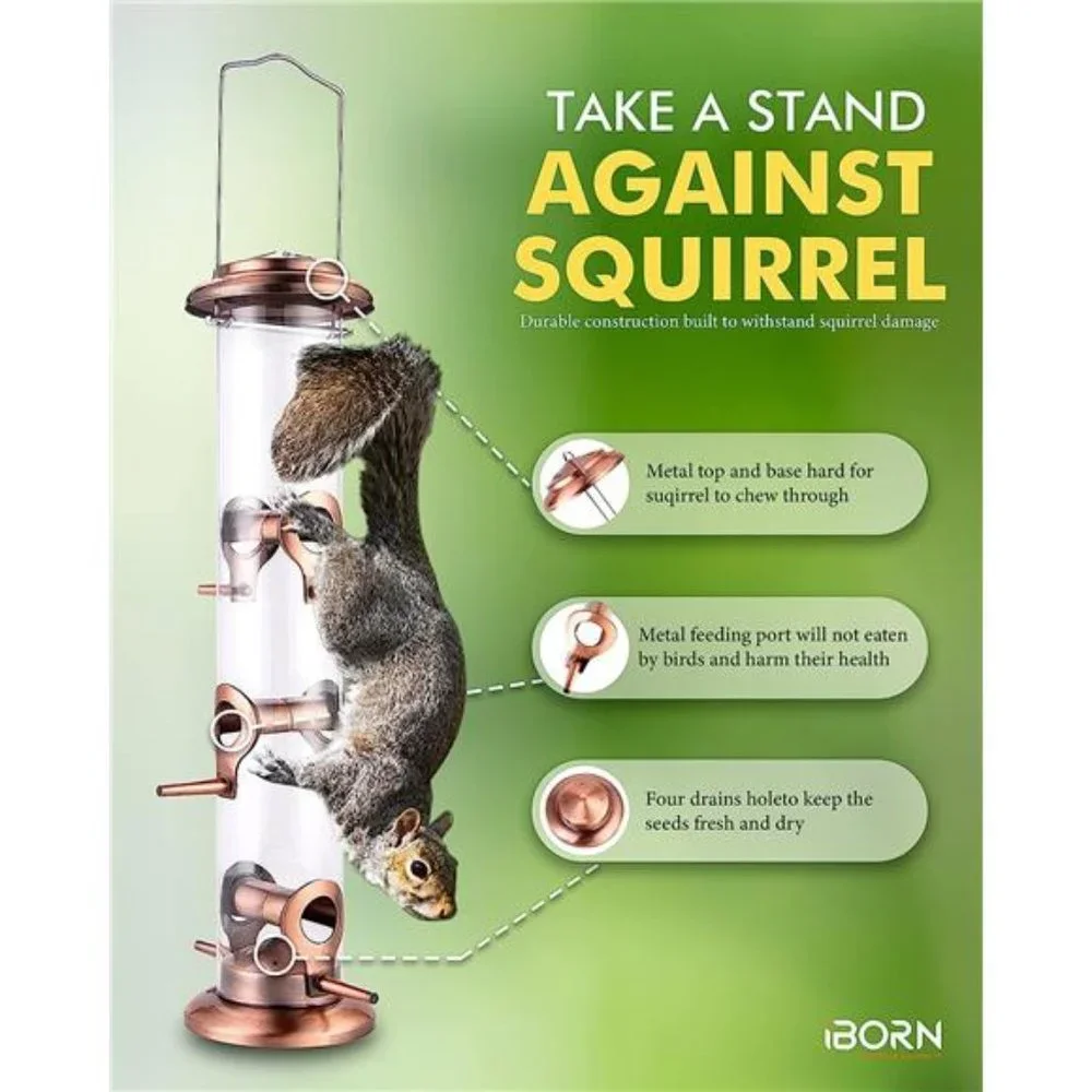 Metal Bird Feeders Brushed Copper Wild Bird Feeder for Outdoor Hanging All Metal